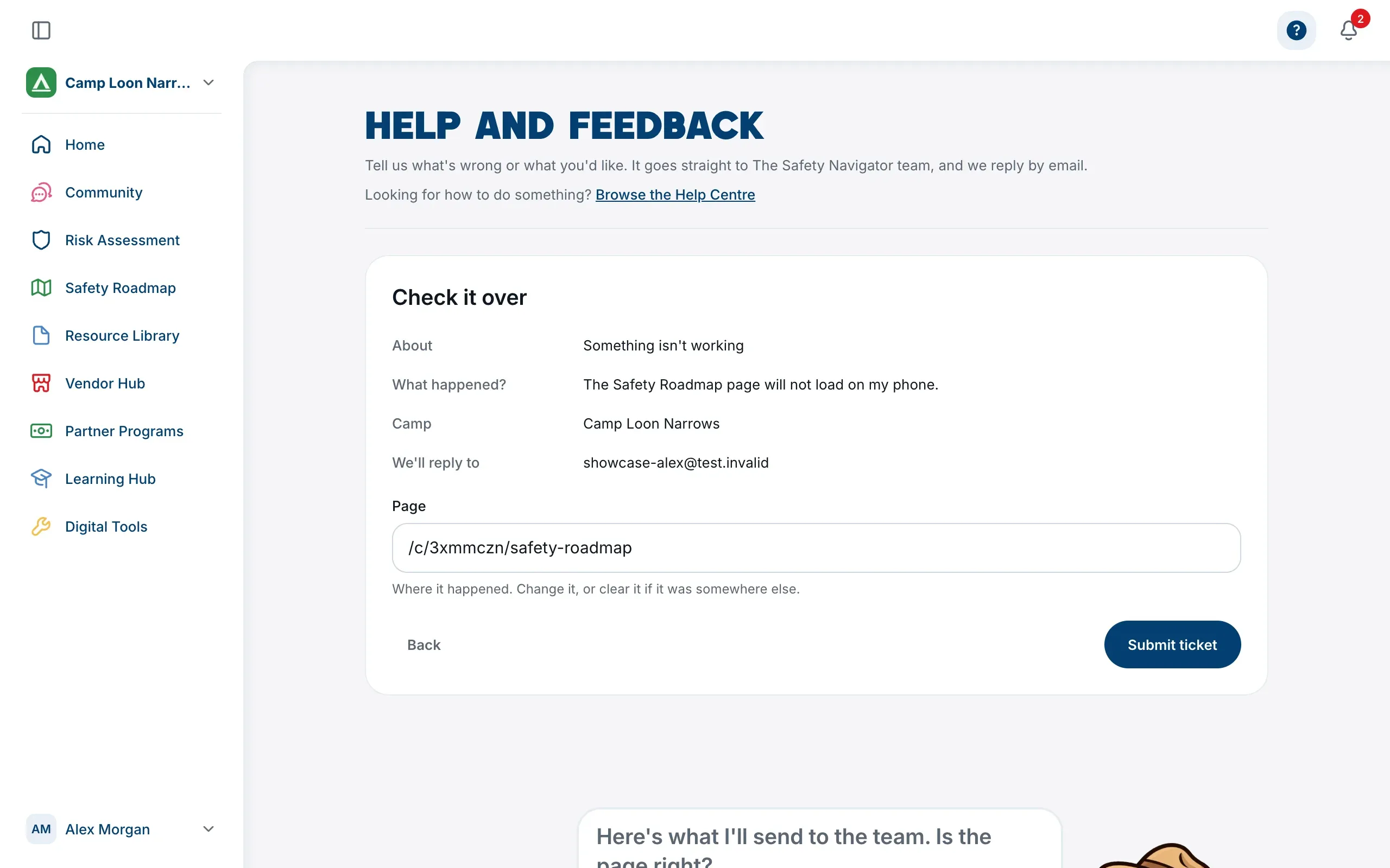 Check it over, showing the message, camp, reply address and Page before sending