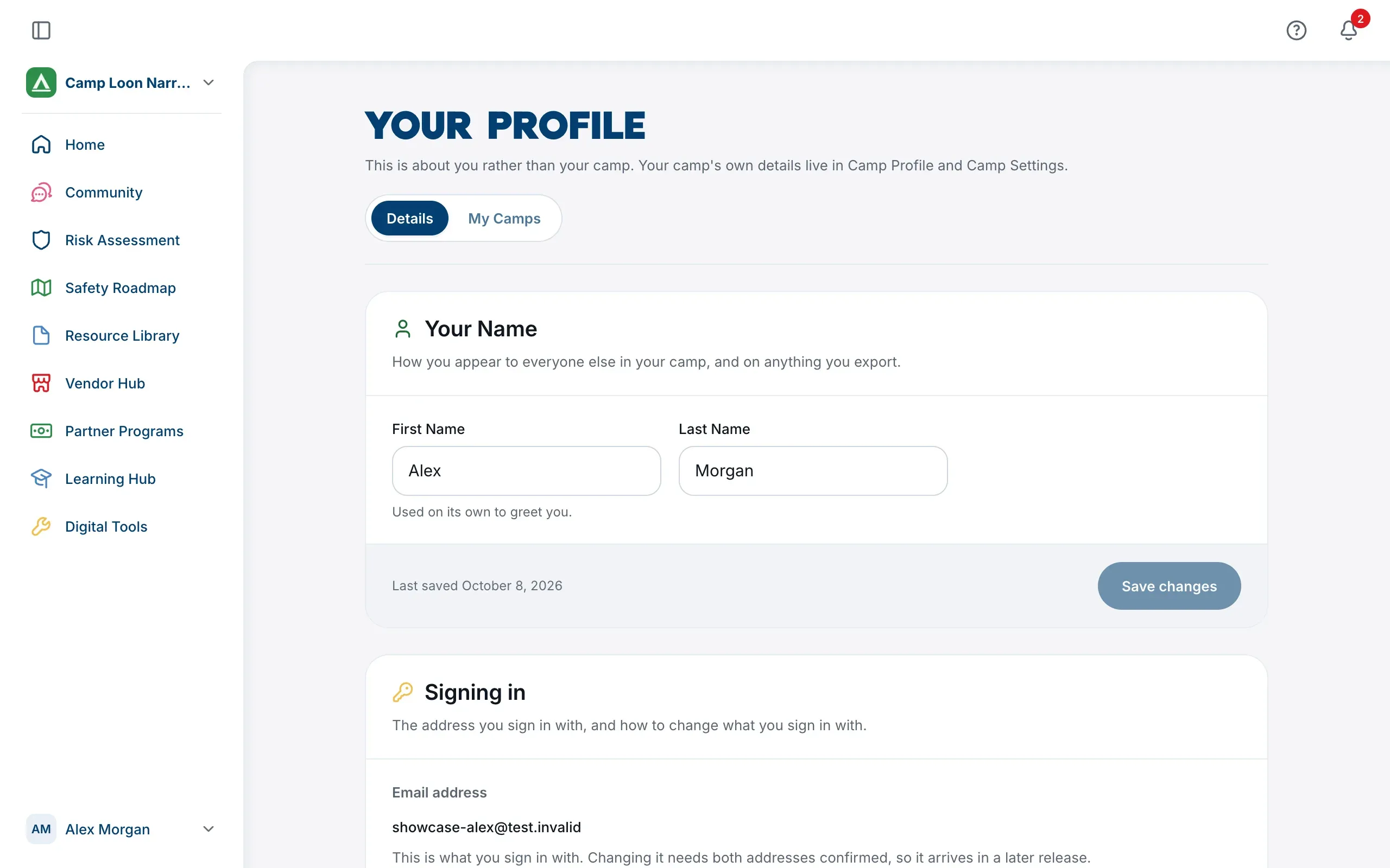The Your Profile page on the Details tab