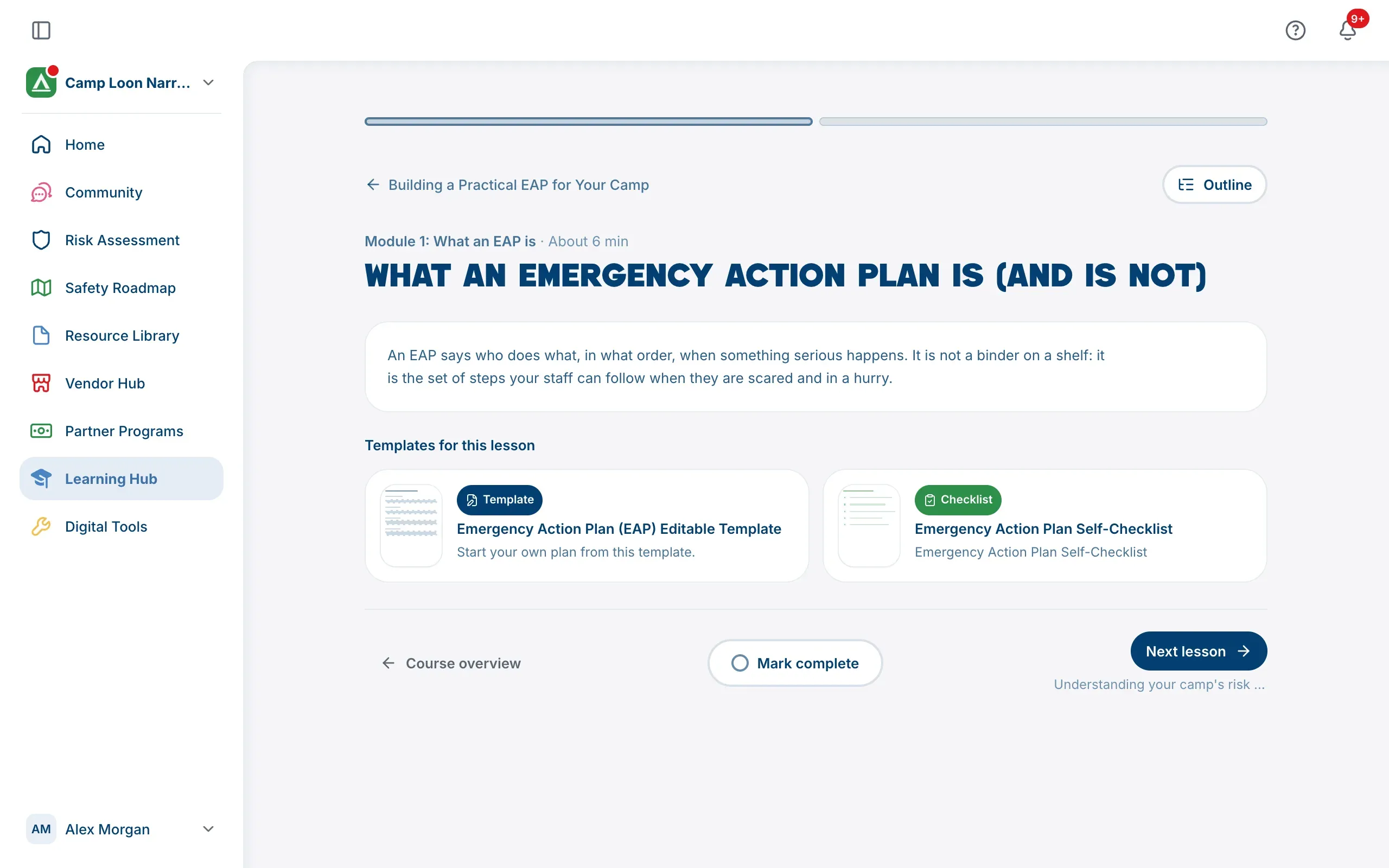 A lesson, with its content and the Mark complete button