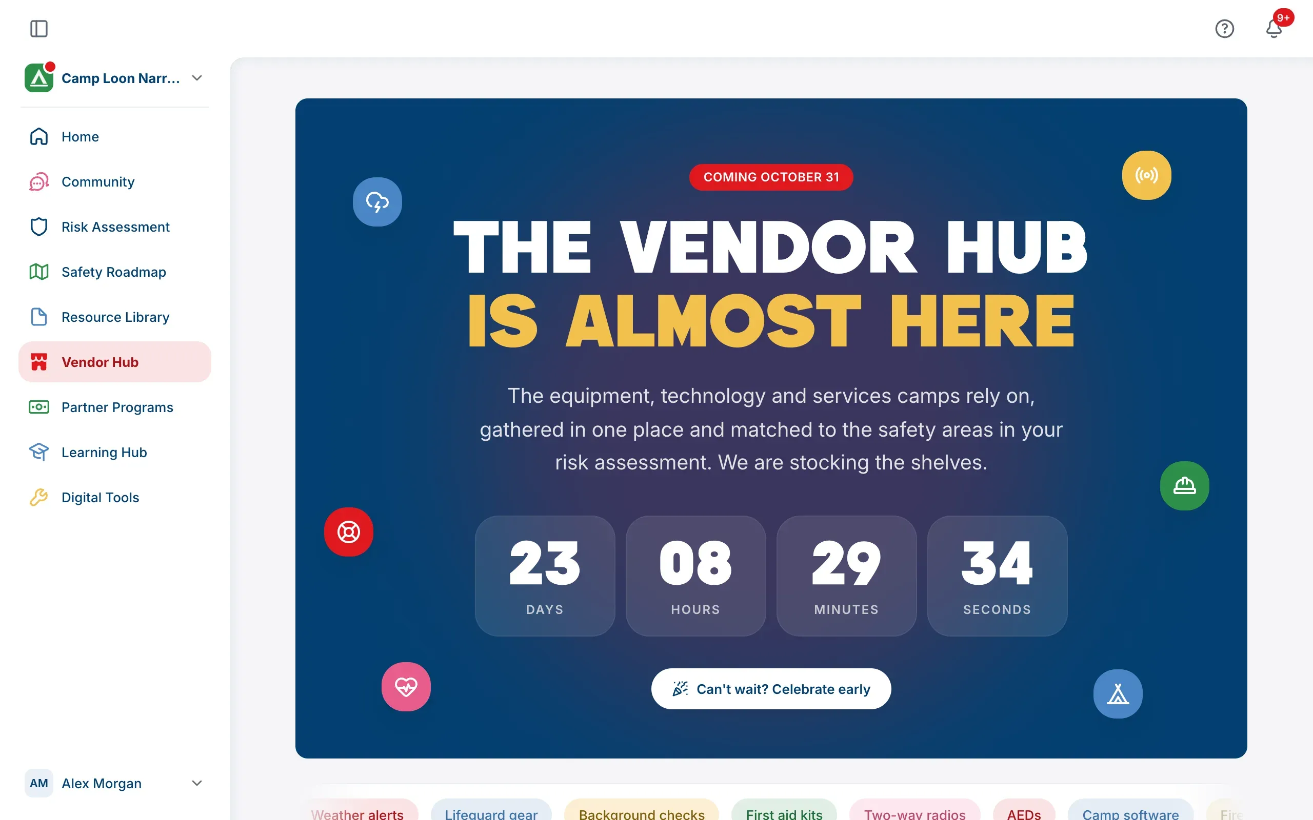 The Vendor Hub’s coming-soon page, with the countdown