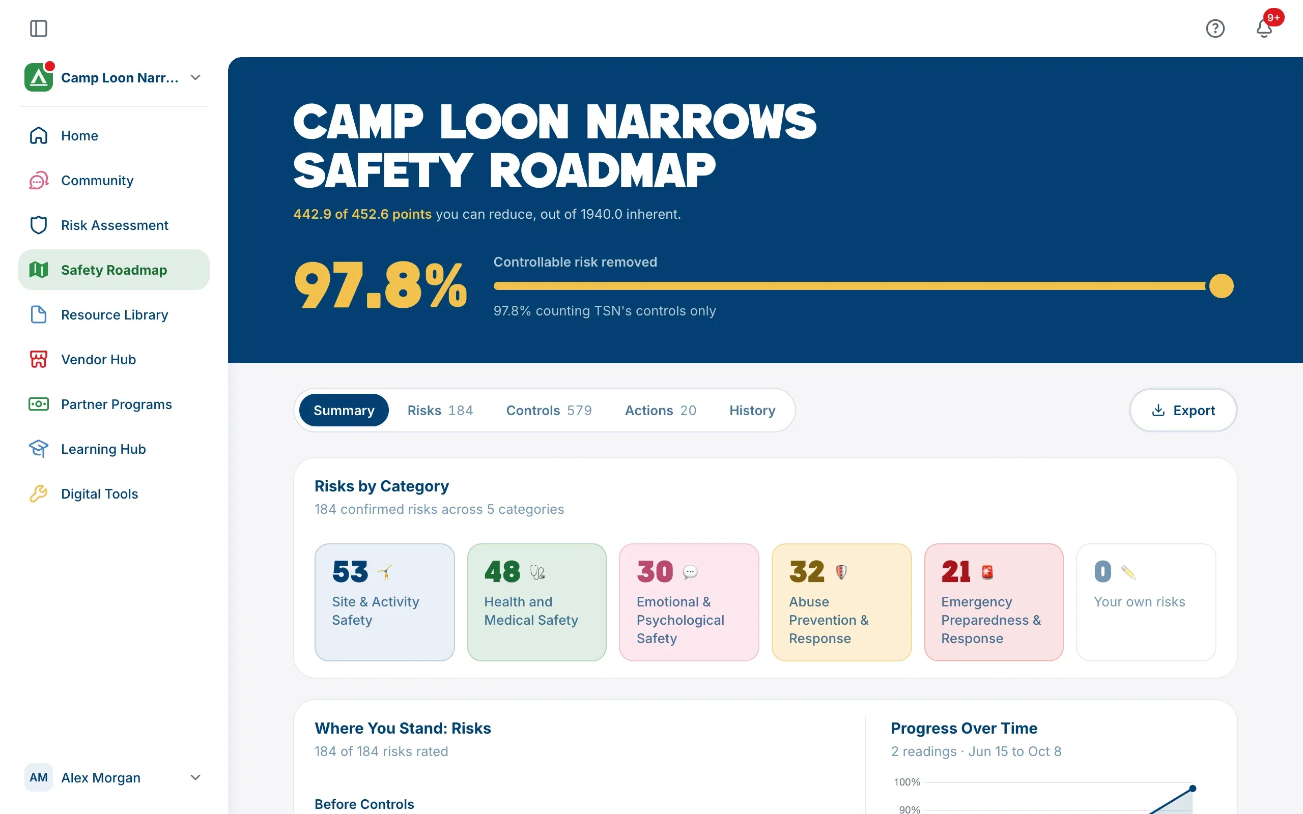 The Safety Roadmap’s header band and Summary tab
