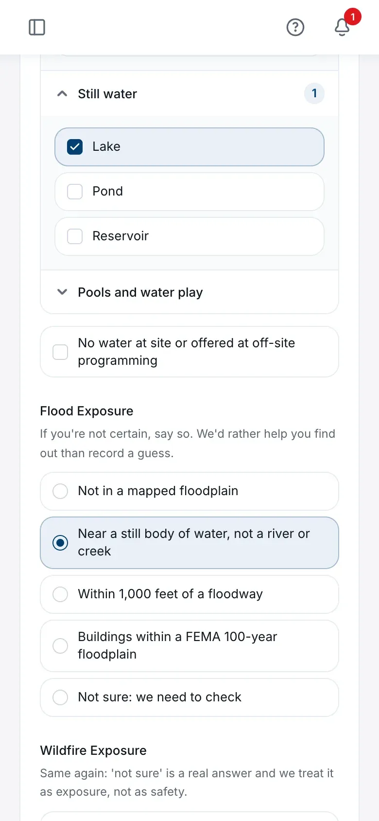 A Camp Profile section opened, showing its questions
